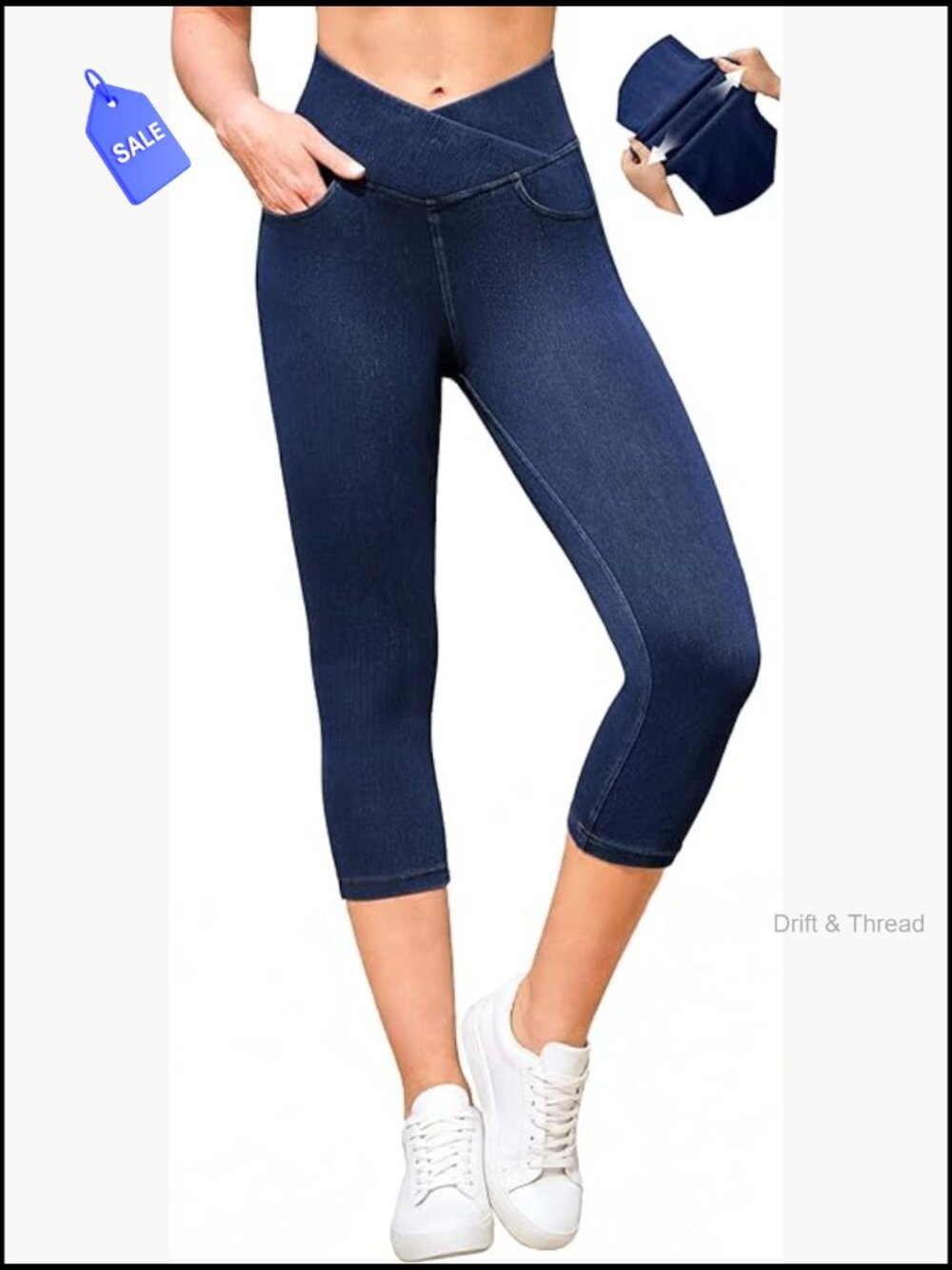 Stretchy Capri Jeans for Women Pull On Jeggings Tummy Control Capris with